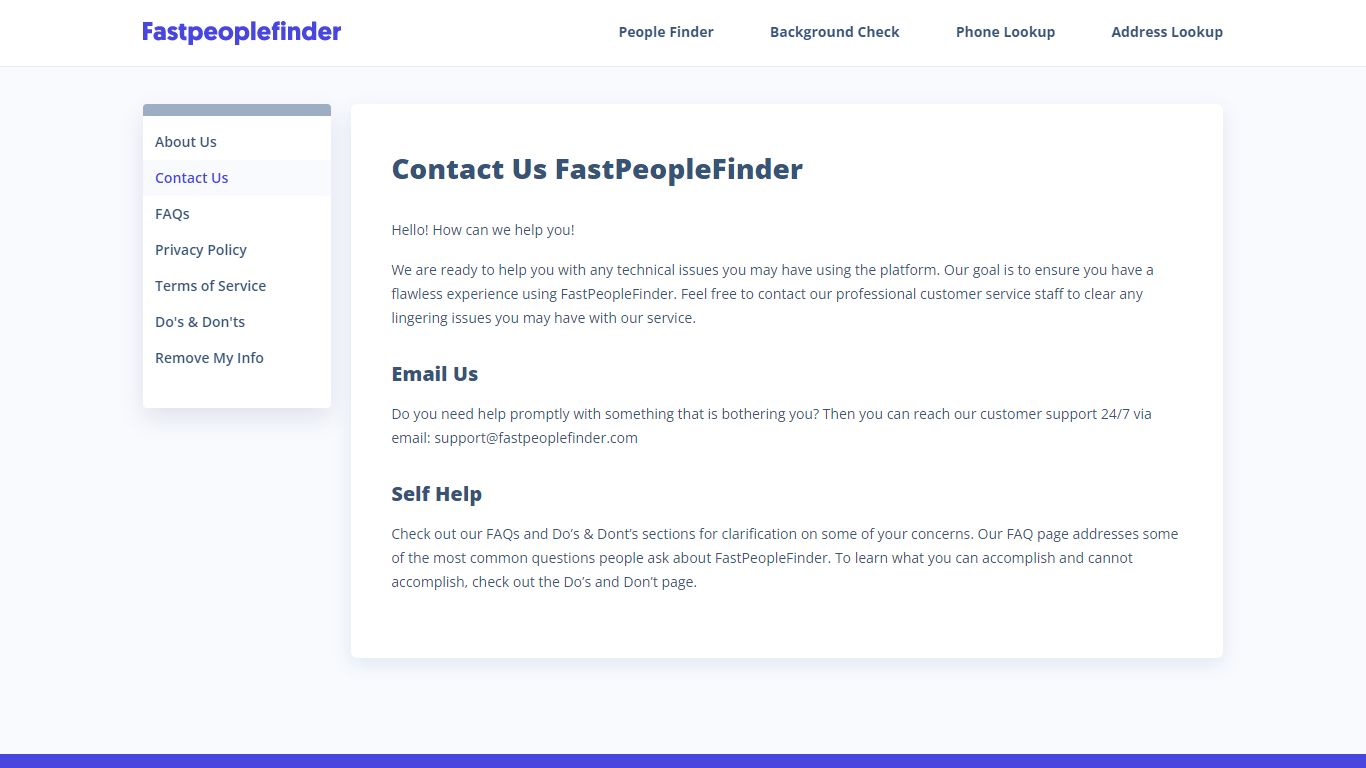 Contact Us | FastPeopleFinder